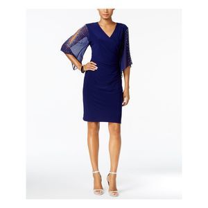 JBS LIMITED Womens Blue Bell Sleeve V Neck Knee Length Evening Body Con Dress XL